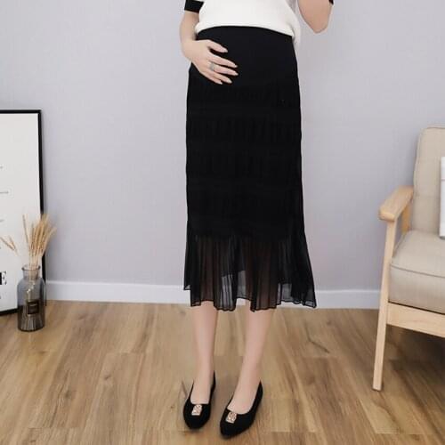 Maternity wear new spring and autumn fashion belly lift skirt Chiffon pleated skirt is worn outside by the tide mother