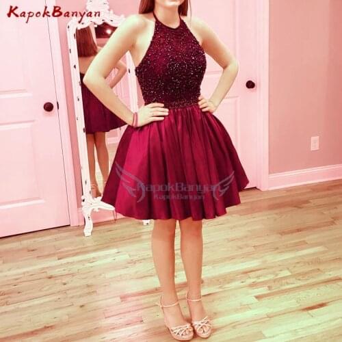 Halter Beads Short Homecoming Dress A-line Backless Knee Length for Sweet Girls Custom Made