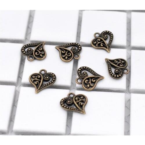 20pcs/lot 14x14mm Antique Bronze Plated Heart Charms Pendant DIY Handmade Jewelry Accessories