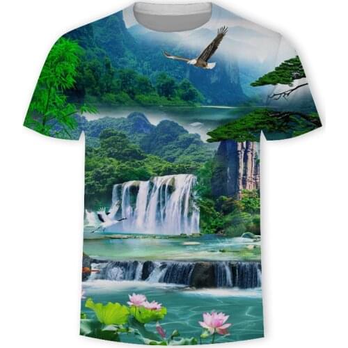 3D casual T-shirt, summer Print Shirt Mens impression 3D landscape T-shirt, womens T-shirt, hip-hop T-shirt, funny T-shirt