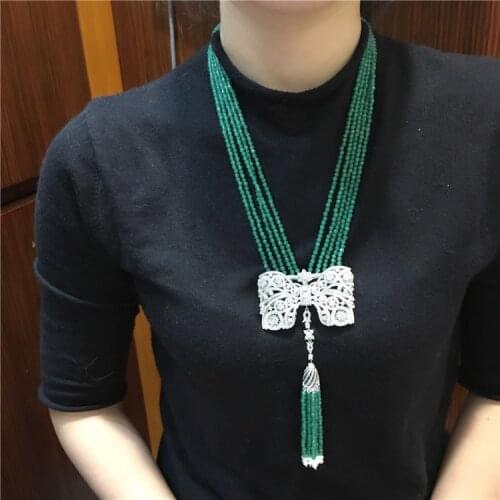 Natural 5strands 4mm faceted stone micro inlay zircon accessories tassel pendantnecklace 55-65cm