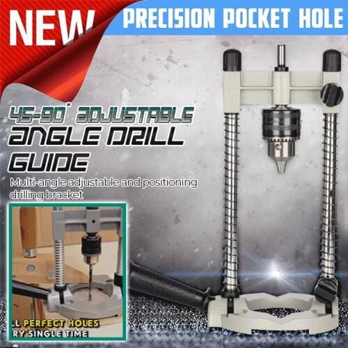 Woodworking Drill Locator 45-90° Angle Adjustable Drill Guide With Chuck Drill Holder Stand Drilling Guide Dropshopping