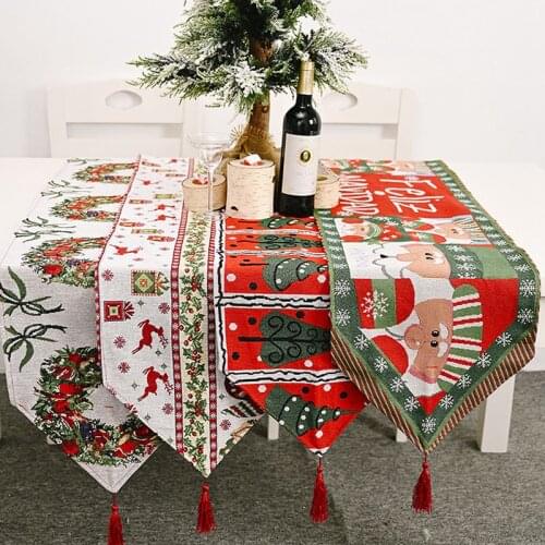 Christmas Table Runner Snowman Elk Table Flag Dinning Decorative Desktop Tablecloths Home 2021 New Year Festival Decoration