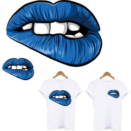 Bule Color Lips Patches On Clothes DIY Thermal Heat Transfers Sticker Fashion Sex Lip Print-on T-shirt Iron On Patch Accessory