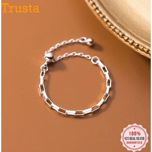 TrustDavis Real 925 Sterling Silver Fashion Minimalist Beads Chain Ring Sizable For Women Wedding Party Fine S925 Jewelry DA2031