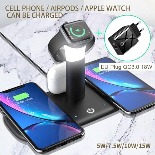 Smart 5 in 1 wireless charging base with light for iPhone 12 X 8 Apple Watch 15W Qi fast wireless charger for Airpods Pro iWatch