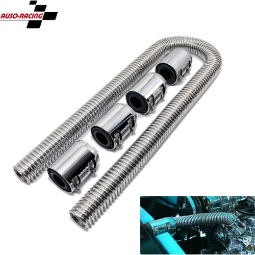 48" Stainless Steel Radiator Flexible Coolant Water Hose Kit with Caps Black /silvery