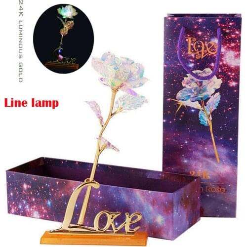 Eternal Crystal Gold Rose without Light Rose + LOVE Base Photo Frame Base Line Light Rose Gift Box @A