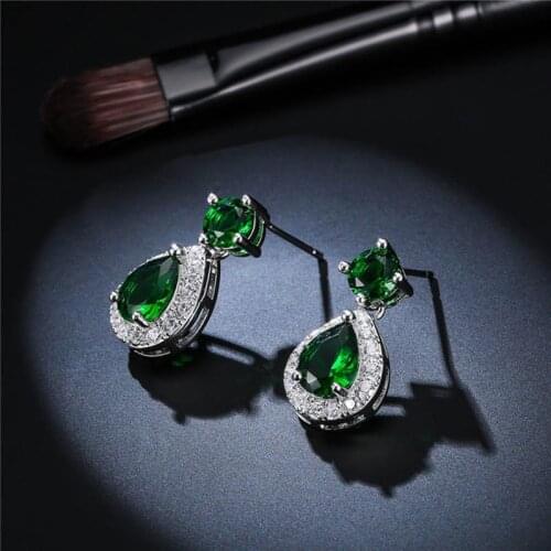BLACK ANGEL 2020 New Big Water Drop Shaped Luxury Emerald 925 Silver Green Gemstone Stud EarringsFor Women Jewelry Gift