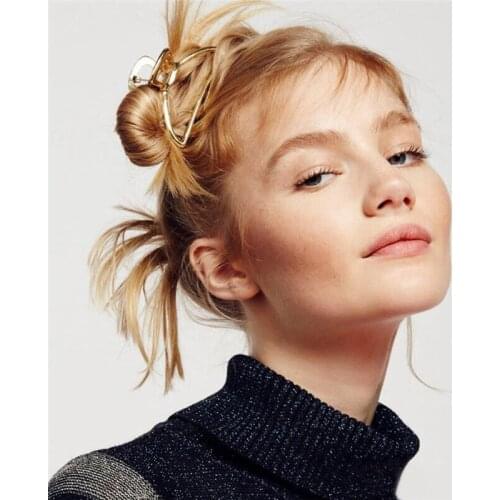 1Pc Women Girls Geometric Hair Claw Clamps Hair Crab Moon Heart Bow Shape Hair Clip Claws Gold Color Accessories Hairpin