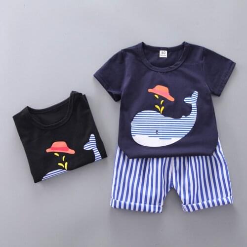 2021 New Children Cotton Out Clothes Summer Baby Boys Cartoon Fish T Shirt Short Jeans 2Pcs/Sets Infant Kids Toddler Tracksuits