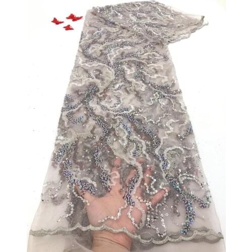 2021 High Quality African Nigerian Tulle Lace Fabric Sequin Embroidered Fabric Banquet Dress RF4336