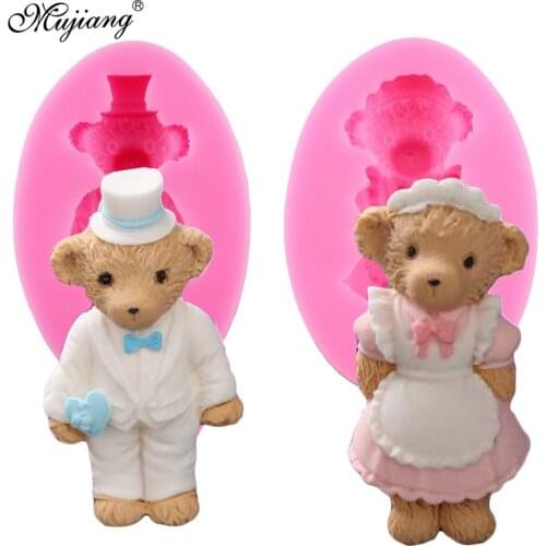 3D Bride Groom Silicone Mold Teddy Bear Cookie Baking Polymer Clay Soap Candy Chocolate Molds Baby Party Fondant Cake Decorating