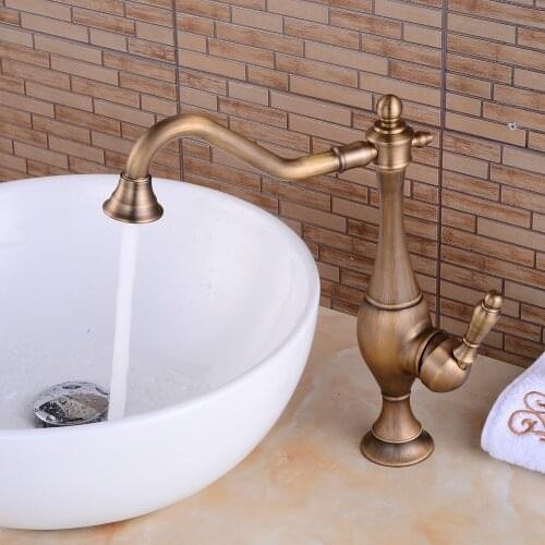 Antique Bronze Basin Faucets Brass Bathroom Sink Faucets Swivel Dual Handle Hot Cold Washbasin Bath Mixer Tap
