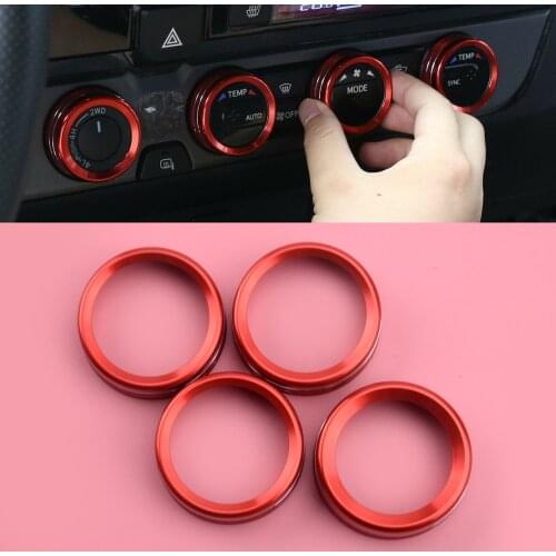 4pcs/Set Car Auto Air Conditioner Switch CD Button Knobs Ring Trim fit for Toyota Tacoma 2016 2017 2018 2019 2020 Alloy Red
