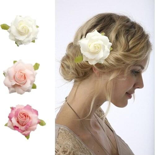 Boho Flower Hair Accessories For Women Bride Beach Rose Floral Hair Clips DIY Bride Headdress Brooch Wedding Flores Hairpin