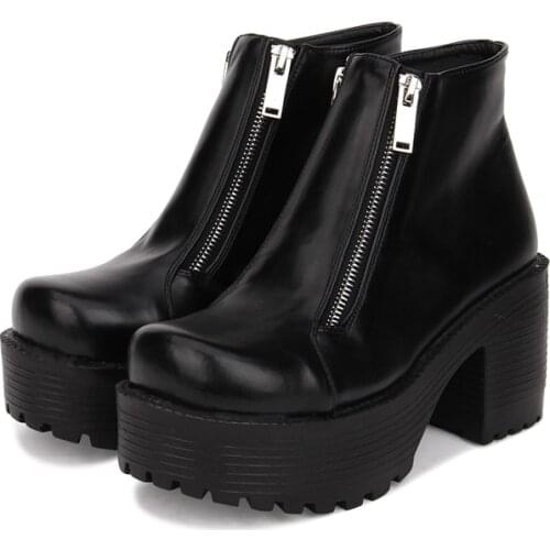 Angelic imprint New Arrival PU Leather Round Toe Punk style Platform Booties Ankle Boots Lolita Shoes Size 35-39 8450