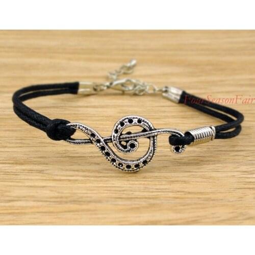 Custom-Love Music to Infinity and Beyond Bracelet Treble Clef Charm Bracelet Black Wax Bracelet for Music Lover-Drop Shipping