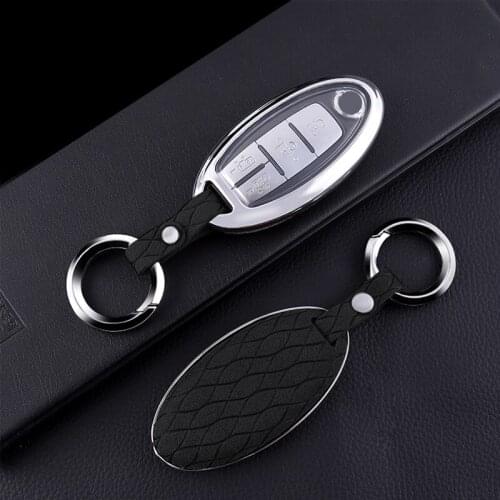 Alcantara Leather +Zinc Alloy+TPU Car Key Fob Case Holder Cover With Keychain For Nissan Infiniti Altima 370z Car Accessories