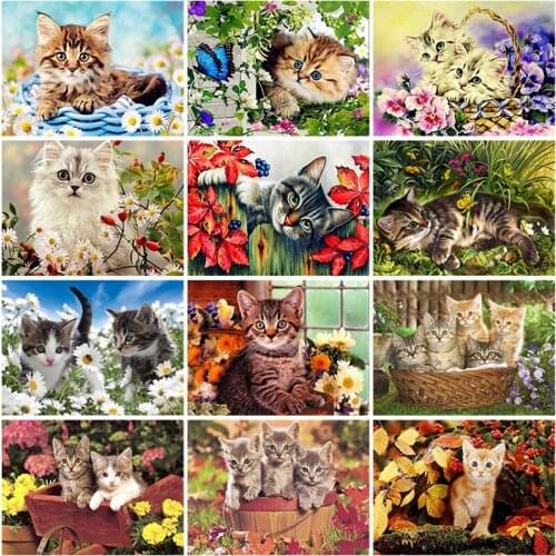 Flower DIY 5D Diamond Painting Full Round Drill Cat Diamond Embroidery Animal Cross Stitch Mosaic Rhinestones Art Handwork Gift