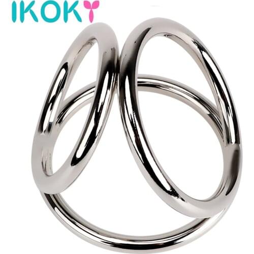 IKOKY Penis Rings Stainless Steel Male Chastity Device Cock Rings Sex Toys for Men Male Delay Ejaculation Three Cock Cages