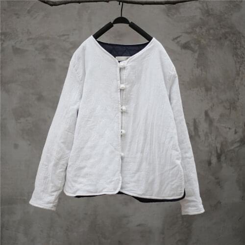 Brief literature wrinkles short coat buttons cotton padded clothes pure color vintage outwear pink Parkas retro style