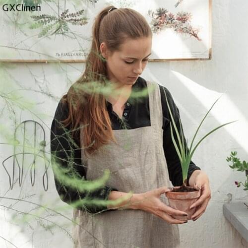 Kitchen Aprons Japan Style Pure Enzyme Washed Linen Aprons Solid Color Cross Bandage X Shape Back Kitchen Cooking Clothes