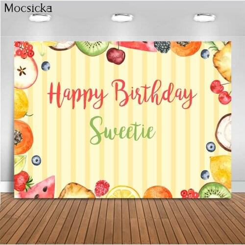Mocsicka Yellow Stripes Background Fruit Surround Photo Background Decoration Birthday Party Photo Photography Banner