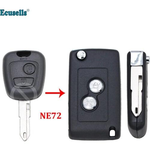 Modified 2 Buttons Flip Remote Key Shell case for Peugeot 206 with uncut NE72 blade