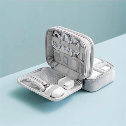 Fashion Storage Bag Double-Layer Digital Storage Bag Large Capacity Detachable Velcro Handbag Travel Organizer Multi-Function