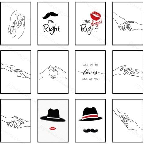 Mr Mrs Right Quotes Canvas Painting Black White Wall Art Love Posters and Prints Minimalist Picture Living Room Home Decor