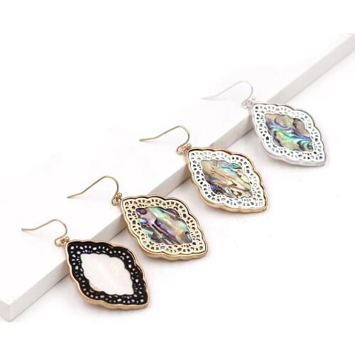 2020 New Geometric Multicolor Abalone Shell Mother Pearl Repeat Style Cute Filigree Drop Earrings for Women