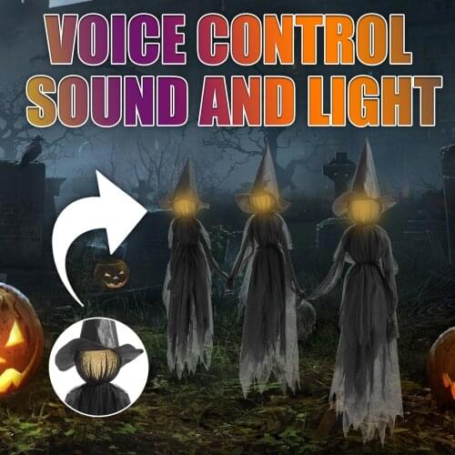 Upgrated Lighted Halloween Witch Decoration Set Sound Voice Control Glow And Sound Haunted House Party Props Halloween Decor