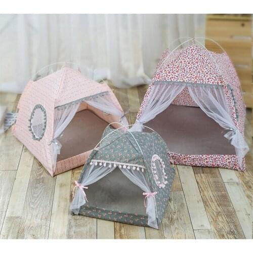 2019 Portable Foldable Pet Dog Tent House Breathable Print Pet Cat House with Net Outdoor Indoor Mesh Cat Small Dog Tent House