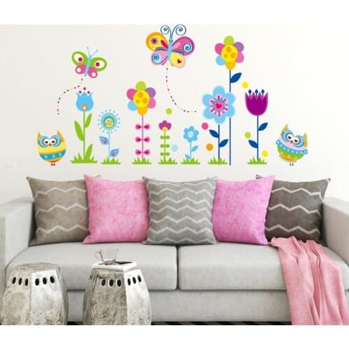 Baseboard Colorful flowers owl butterfly Wall Stickers Removable Living room Bedroom decoration Mural Decal home decor sticker