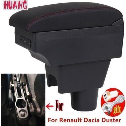 For Dacia Duste armrest box For Renault Duster 2010-2019 Central console storage armrest box Cup holder USB LED light
