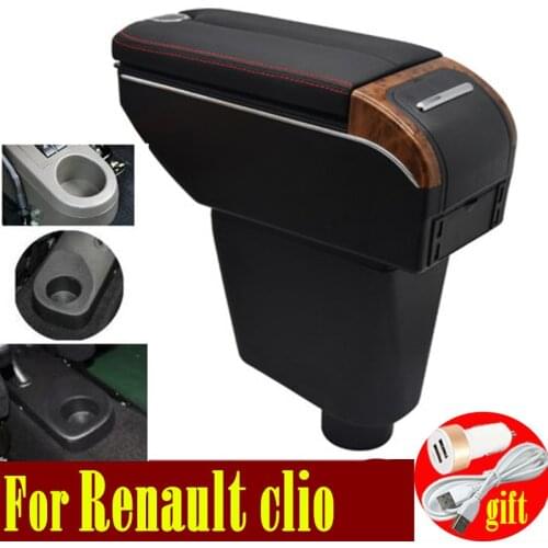 For Clio 4 Armrest box Double doors open 7USB Centre Console Storage Box Arm Rest