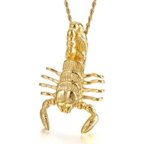 Large Silver / Gold Gothic Scorpion King Pendant Charms Stainless Steel Biker Necklace Jewelry for Mens Holiday Gifts 4mm 22 inc