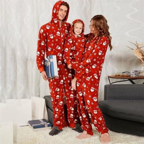 Xmas Family Matching outfits Winter Warm Christmas Hooded Pajamas Sleepwear Underwear Long sleeve O-neck Santa Claus pattern