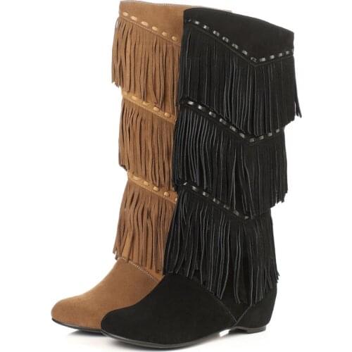 Thigh High Snow Boots Women Genuine Leather Hidden Wedges Motorcycle Boots Female Winter Warm Round Toe Platform Oxfords Shoes