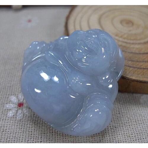 Certified Lavender Purple Grade A Jadeite Jade Pendant Happy Buddha