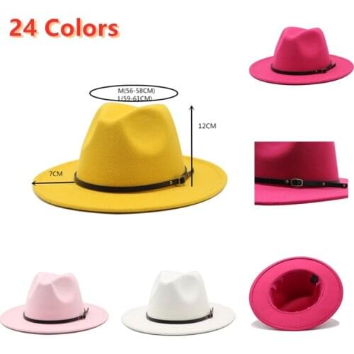 Simple retro top hat womens chain fedora hat autumn winter England wide brim jazz hat mens warm woolen Panama hat wedding hat