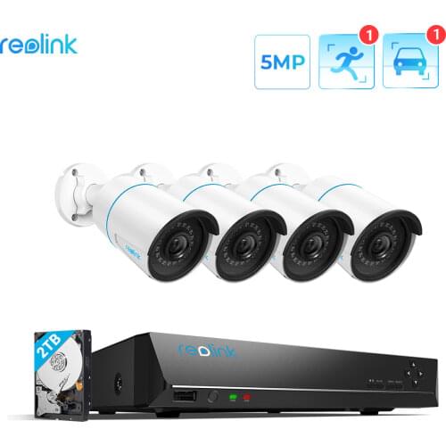 Reolink Smart Security Camera System PoE 5MP 24/7 Recording Built-in 2TB HDD Featured with Human/Car Detection RLK8-510B4-A