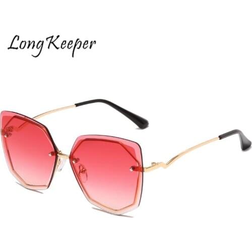 Rimless Sunglasses Women Retro Cat Eye Glasses Vintage Gradient Sunglasses Female Eyeglasses Lunettes Femme Transparente Luxe UV