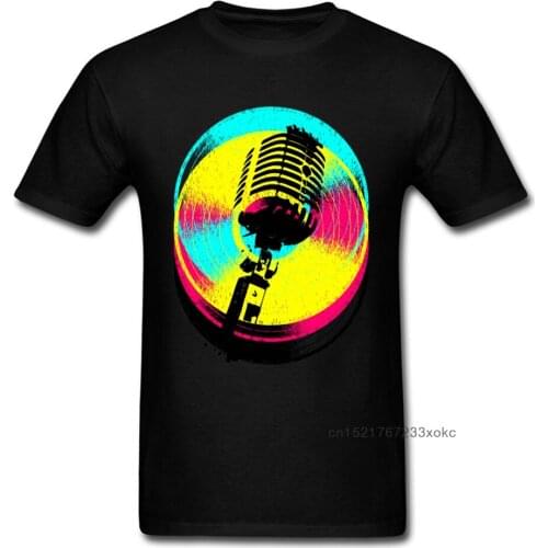 Steampunk Colors & Records T Shirt 2018 Men Black T-shirt Old Mike Karaoke Band Tops Tees Vintage Style Hip Hop Clothing