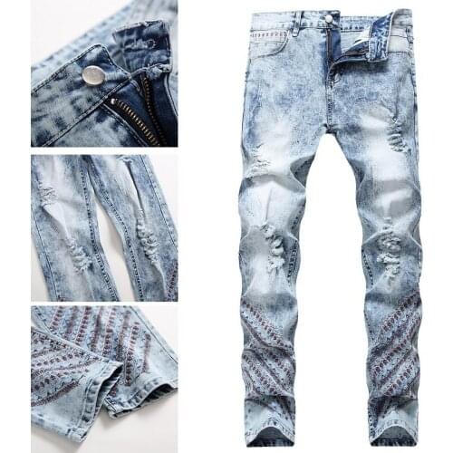 Wash water make old pants tide brand slim straight casual pants retro jeans male khaki water