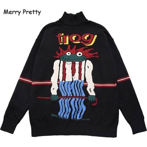 XUANHAO Womens Cartoon Fore Embroidery Knitted Sweaters 2019 Winter Thick Warm Vintage Jacquard Sweater Knit Pullovers