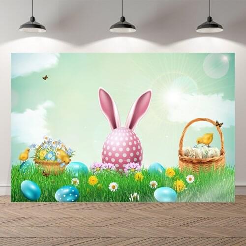 Thin Vinyl Easter Rabbit Meadow Flower Eggs Children Photo Cartoon Backdrops Printed professional Photographic Studio Background