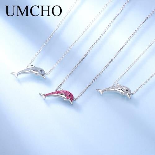 UMCHO Romantic Dolphin 925 Sterling Silver Necklaces Gifts for Women Cute Chains Real Silver 925 Fine Jewelry Hight Quality