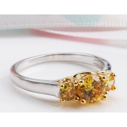 WYJZY Yellow zircon three-eyed ladies engagement ring Gothic jewelry ladies exquisite casual wear jewelry